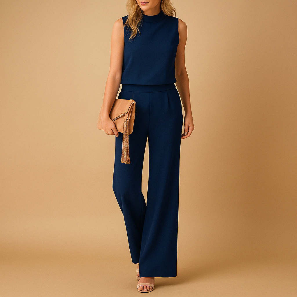Rowena | Damen Jumpsuit Mit Rundhalsausschnitt Und Weitem Bein