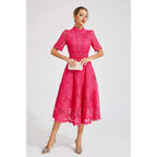 Juliette | Damen Kurzarm Spitzen Midi Kleid