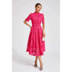 Juliette | Damen Kurzarm Spitzen Midi Kleid