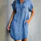 Monroe | Damen Mini Hemdblusenkleid Mit Knopfleiste