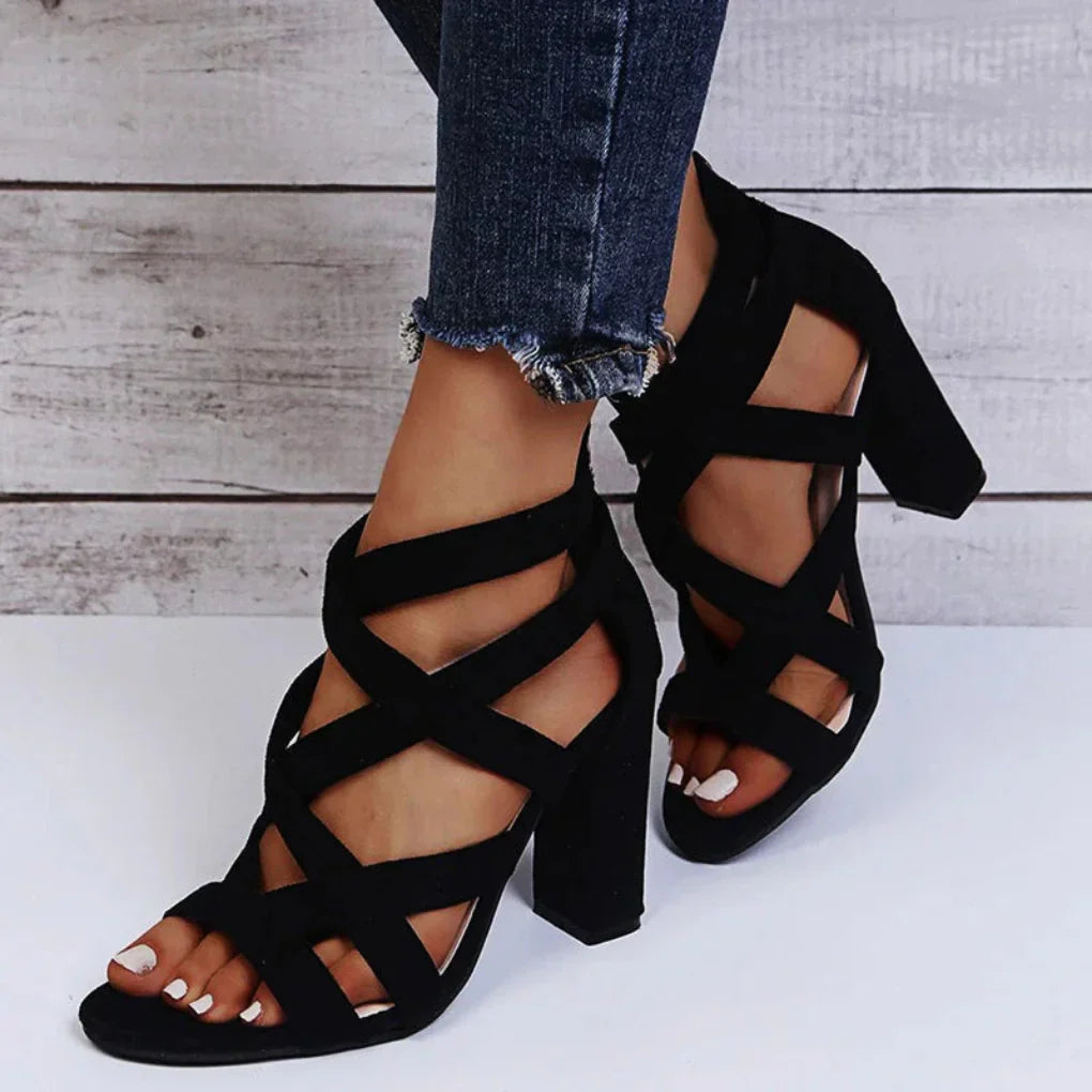 Elora | Damen Sandalen Mit Blockabsatz Und Kreuzriemen