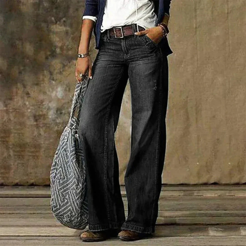 Skyla | Damen Niedrige Taile Jeans Mit Weitem Bein