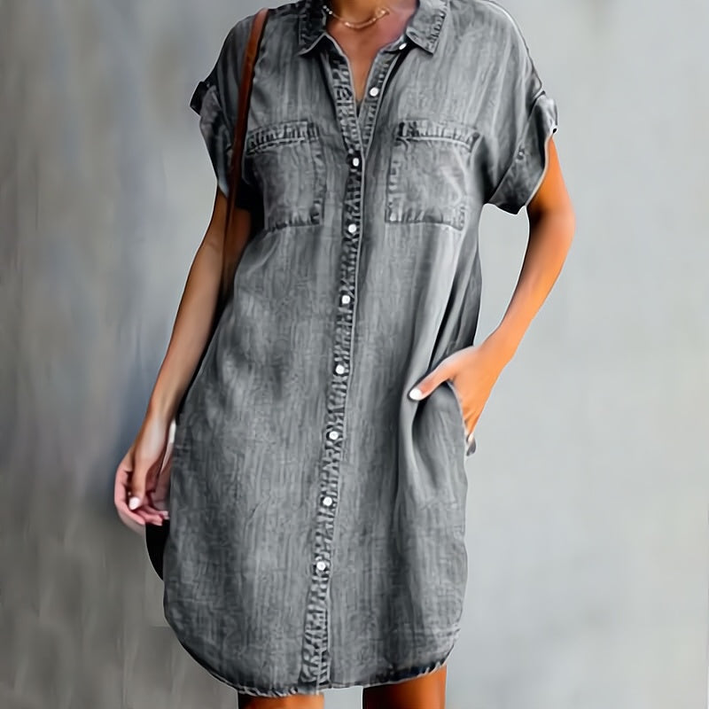 Monroe | Damen Mini Hemdblusenkleid Mit Knopfleiste
