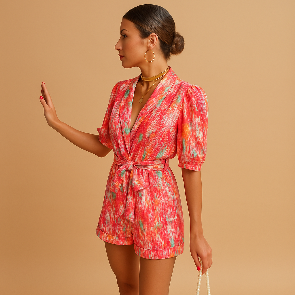 Zelda | Damen Kurzer Jumpsuit Mit Gürtel