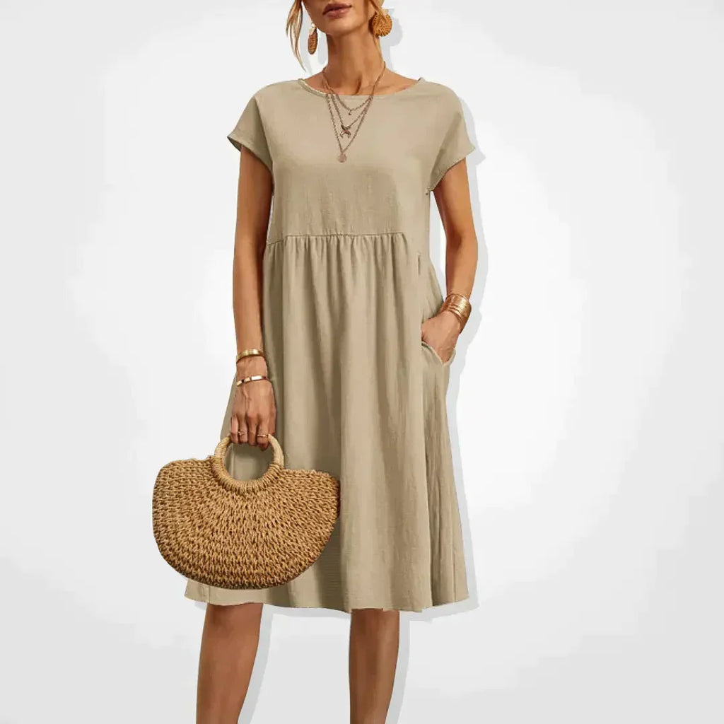 Willa | Damen Kurzarm Midikleid Mit Seitentaschen