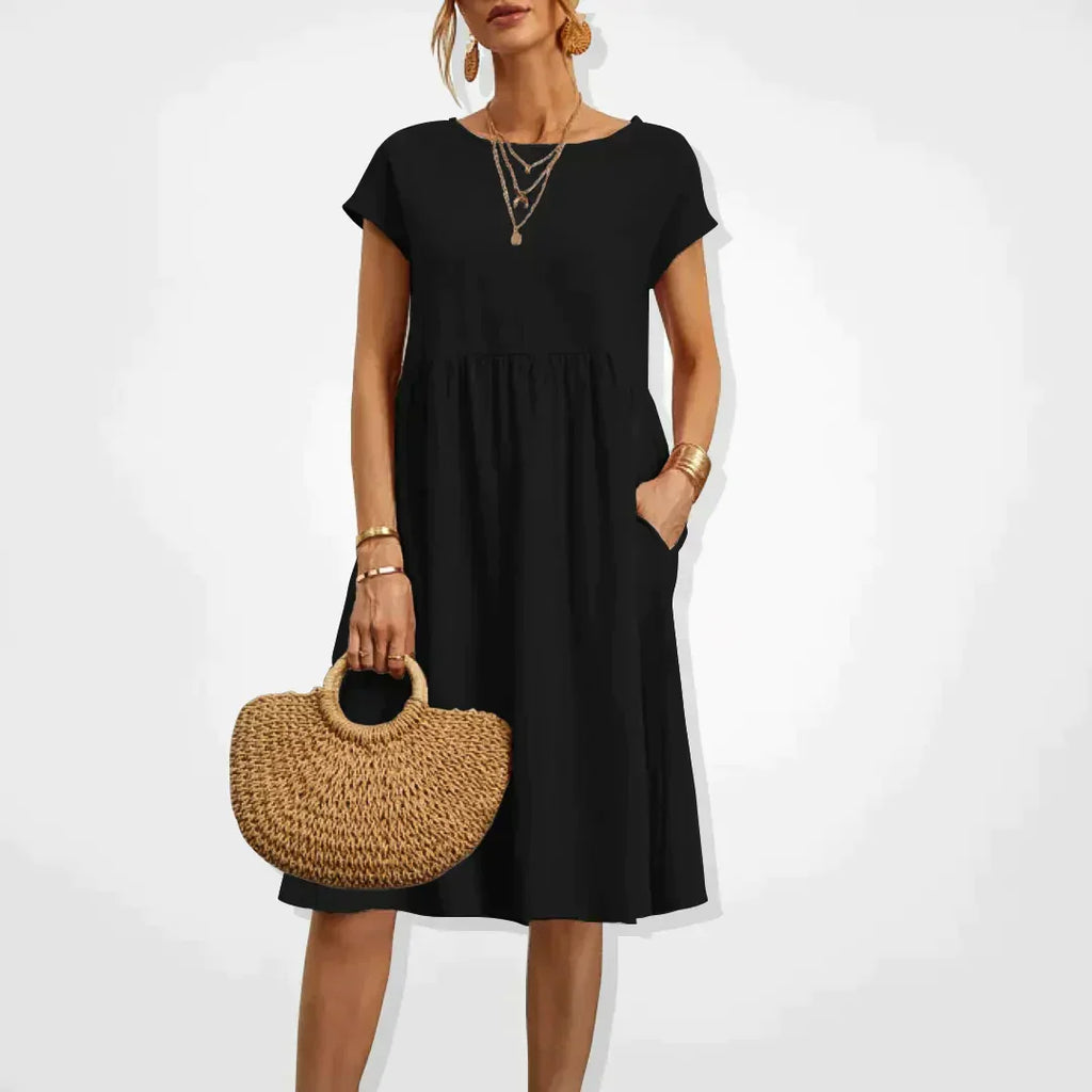 Willa | Damen Kurzarm Midikleid Mit Seitentaschen