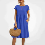 Willa | Damen Kurzarm Midikleid Mit Seitentaschen