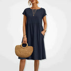 Willa | Damen Kurzarm Midikleid Mit Seitentaschen