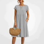 Willa | Damen Kurzarm Midikleid Mit Seitentaschen
