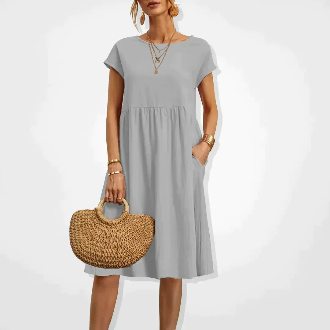 Willa | Damen Kurzarm Midikleid Mit Seitentaschen