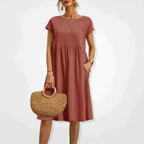 Willa | Damen Kurzarm Midikleid Mit Seitentaschen