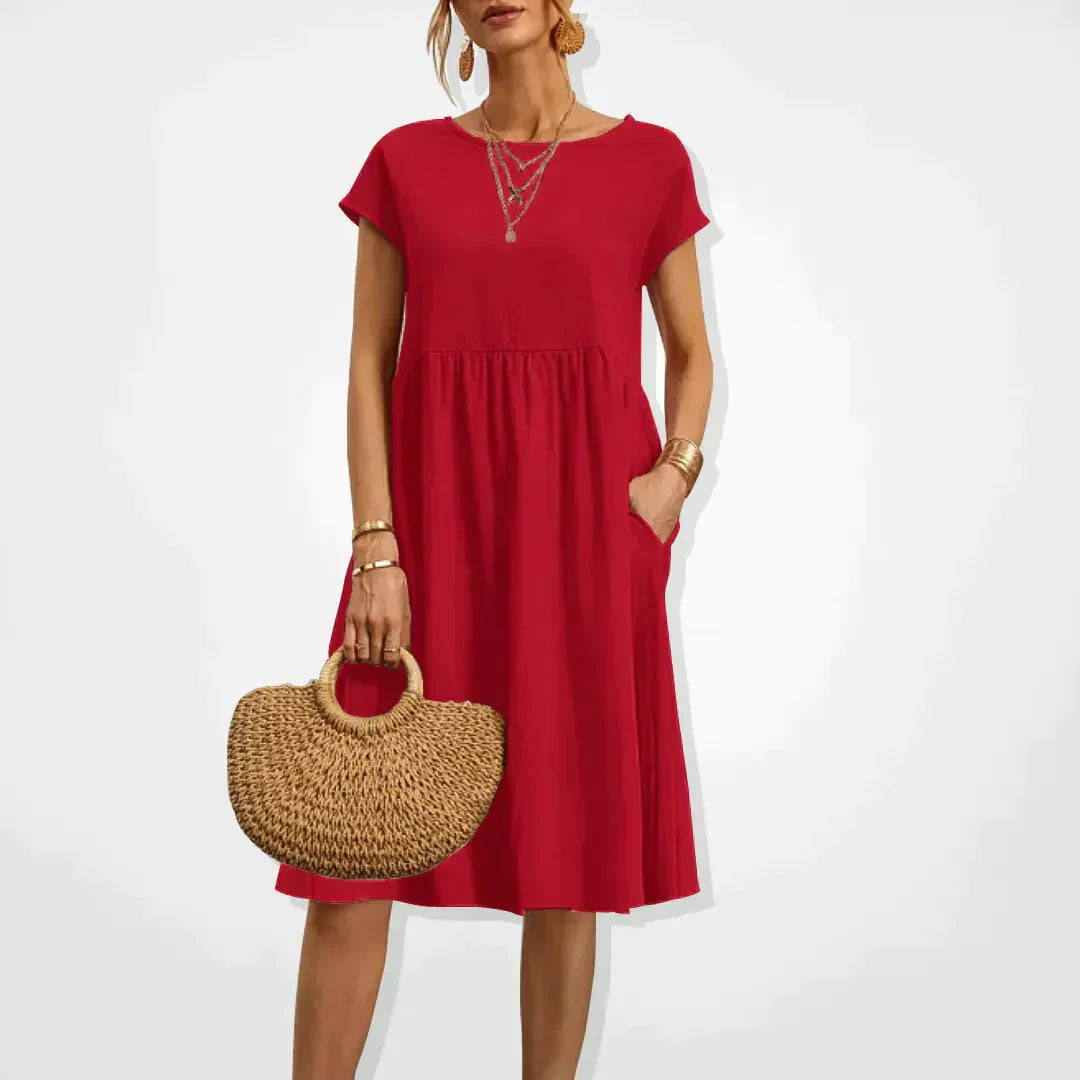 Willa | Damen Kurzarm Midikleid Mit Seitentaschen