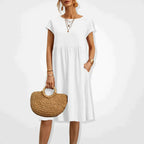 Willa | Damen Kurzarm Midikleid Mit Seitentaschen