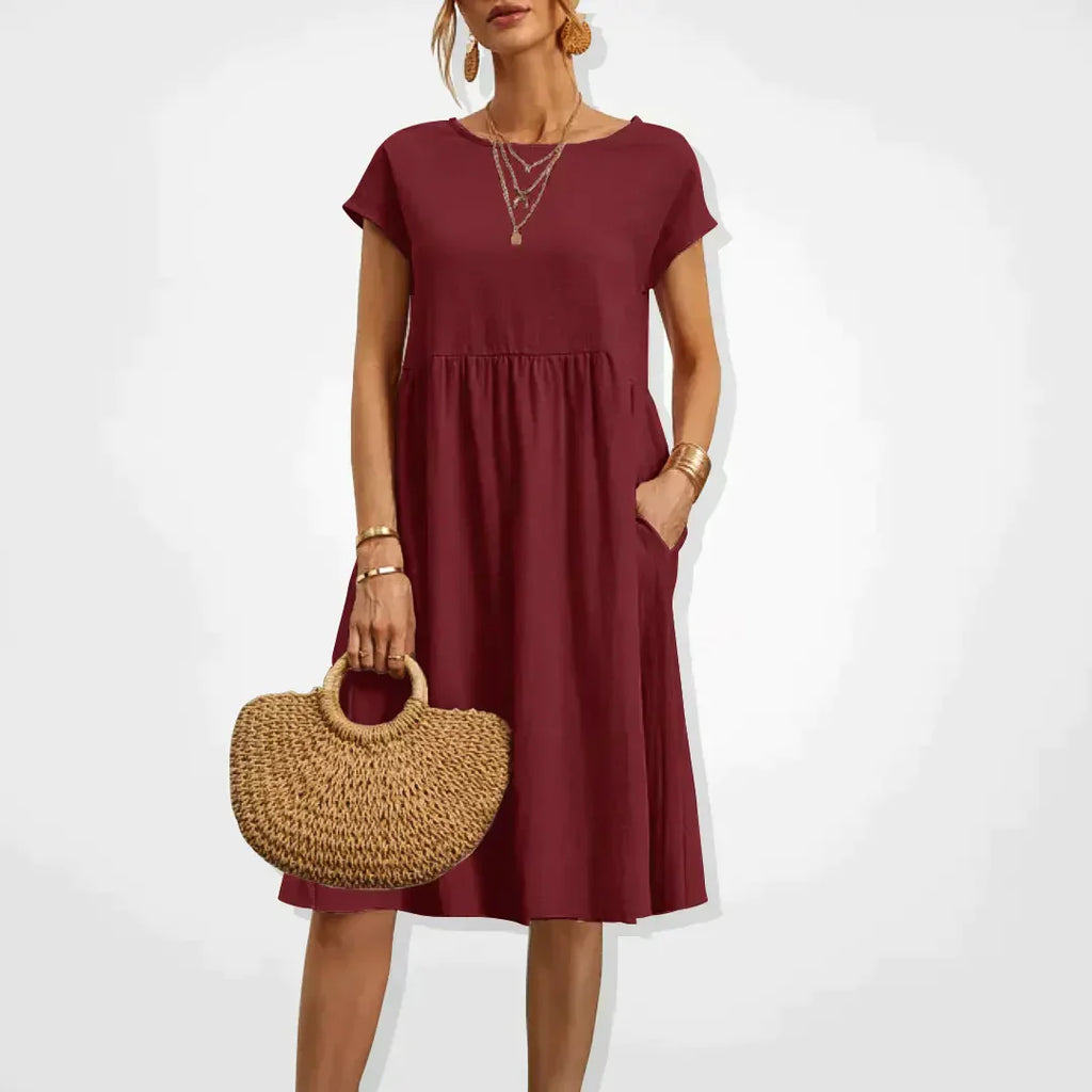 Willa | Damen Kurzarm Midikleid Mit Seitentaschen