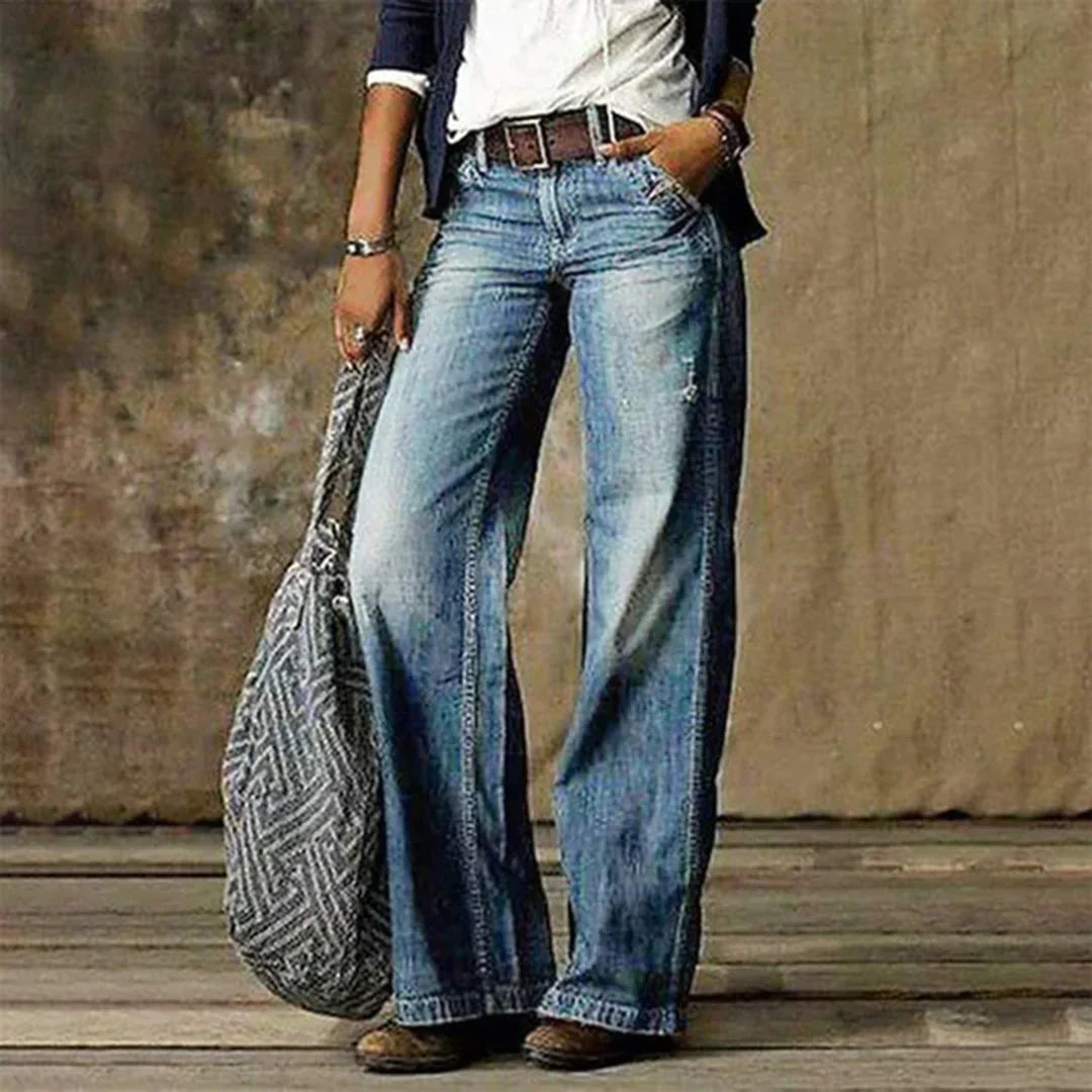 Skyla | Damen Niedrige Taile Jeans Mit Weitem Bein