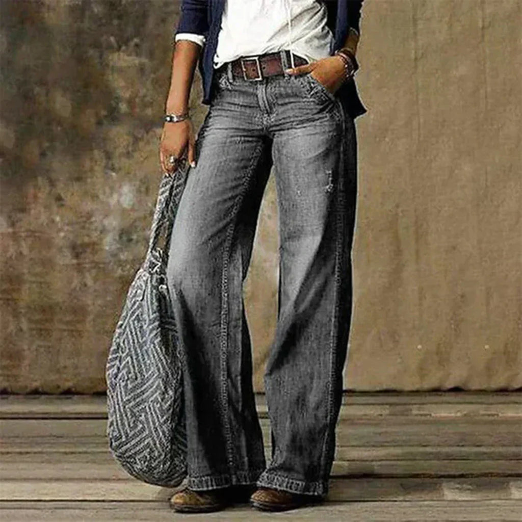 Skyla | Damen Niedrige Taile Jeans Mit Weitem Bein