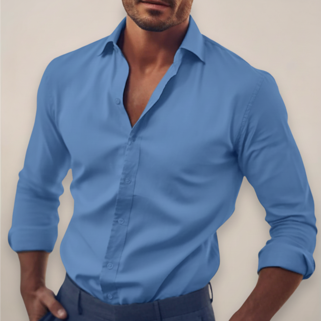 Leo | Herren Langarm Hemd Mit Knopfleiste In Unifarbe