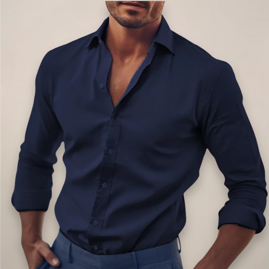 Leo | Herren Langarm Hemd Mit Knopfleiste In Unifarbe