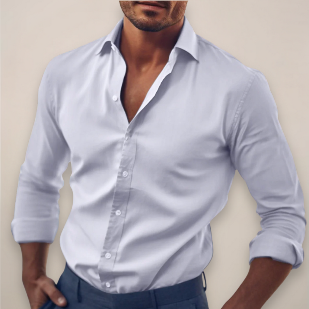 Leo | Herren Langarm Hemd Mit Knopfleiste In Unifarbe
