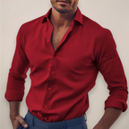 Leo | Herren Langarm Hemd Mit Knopfleiste In Unifarbe