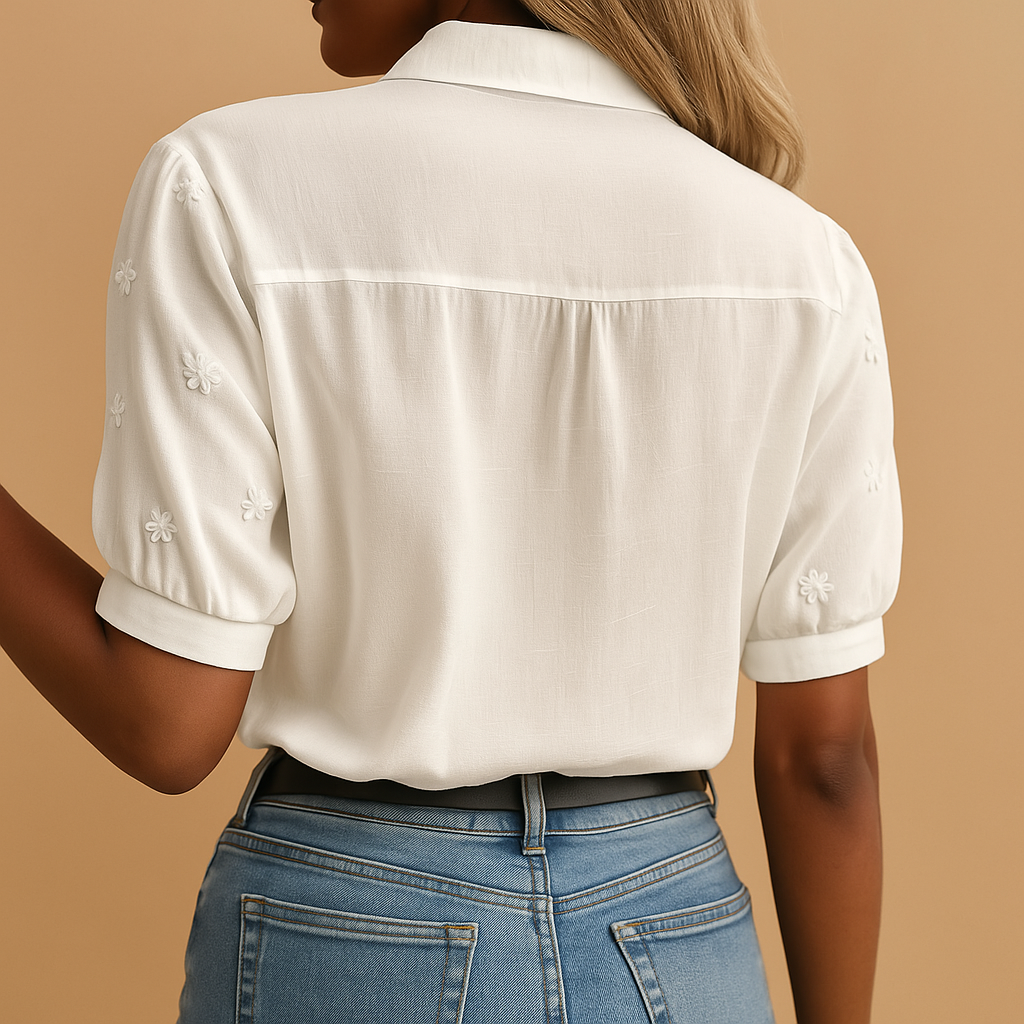 Clarissa | Damen Bestickte Kurzarm Weißbluse