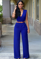 Sabrina | Damen V-Ausschnitt Jumpsuit Mit Weitem Bein