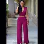 Sabrina | Damen V-Ausschnitt Jumpsuit Mit Weitem Bein