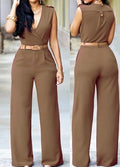 Sabrina | Damen V-Ausschnitt Jumpsuit Mit Weitem Bein