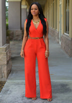 Sabrina | Damen V-Ausschnitt Jumpsuit Mit Weitem Bein