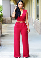 Sabrina | Damen V-Ausschnitt Jumpsuit Mit Weitem Bein