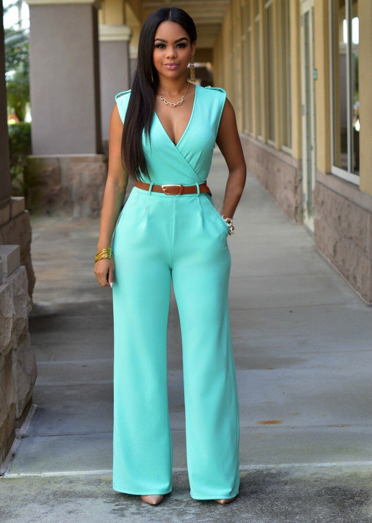 Sabrina | Damen V-Ausschnitt Jumpsuit Mit Weitem Bein