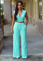 Sabrina | Damen V-Ausschnitt Jumpsuit Mit Weitem Bein