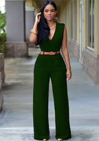 Sabrina | Damen V-Ausschnitt Jumpsuit Mit Weitem Bein