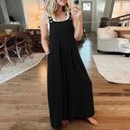 Valeria | Damen Jumpsuit Mit Weitem Bein Und Verstellbaren Trägerknöpfen