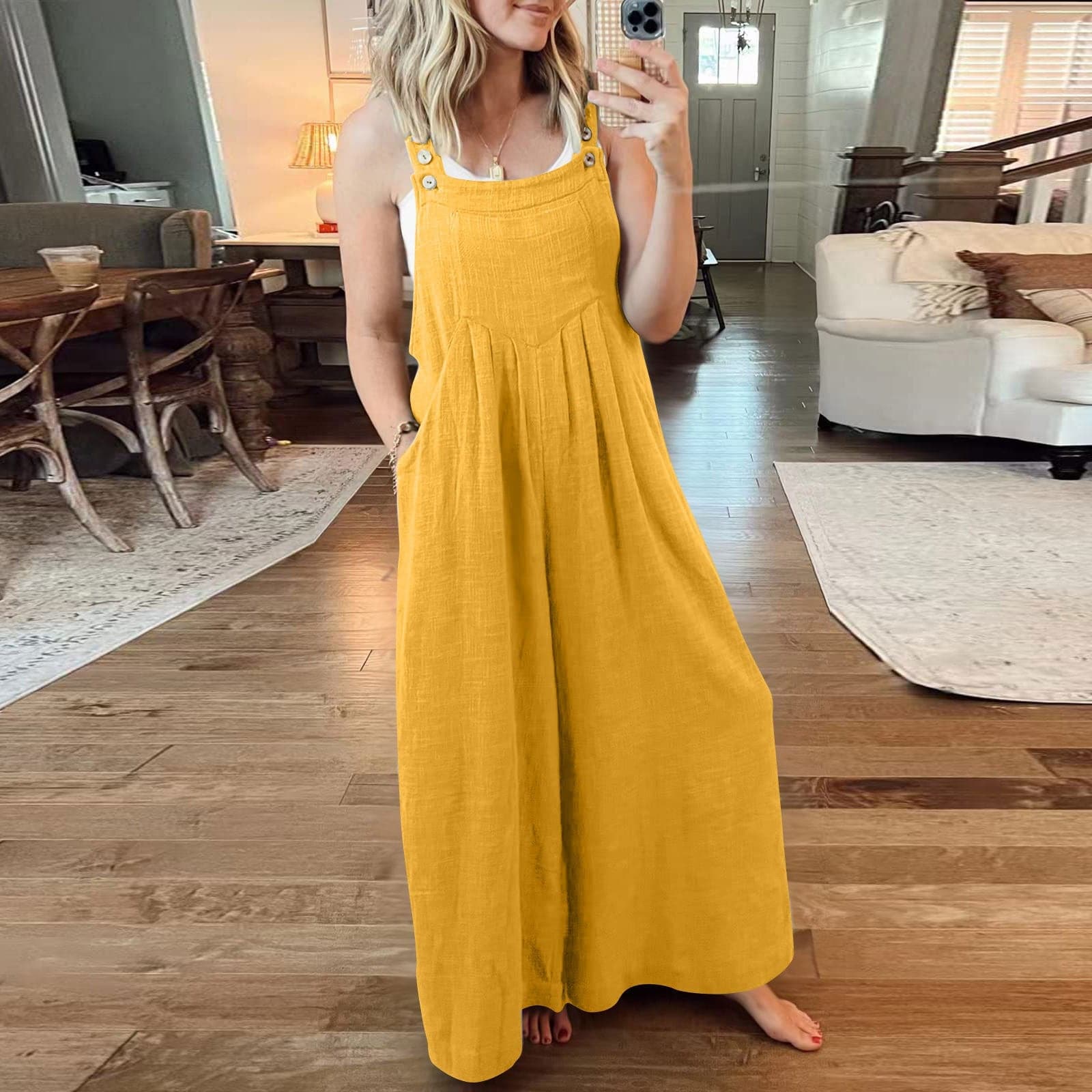 Valeria | Damen Jumpsuit Mit Weitem Bein Und Verstellbaren Trägerknöpfen