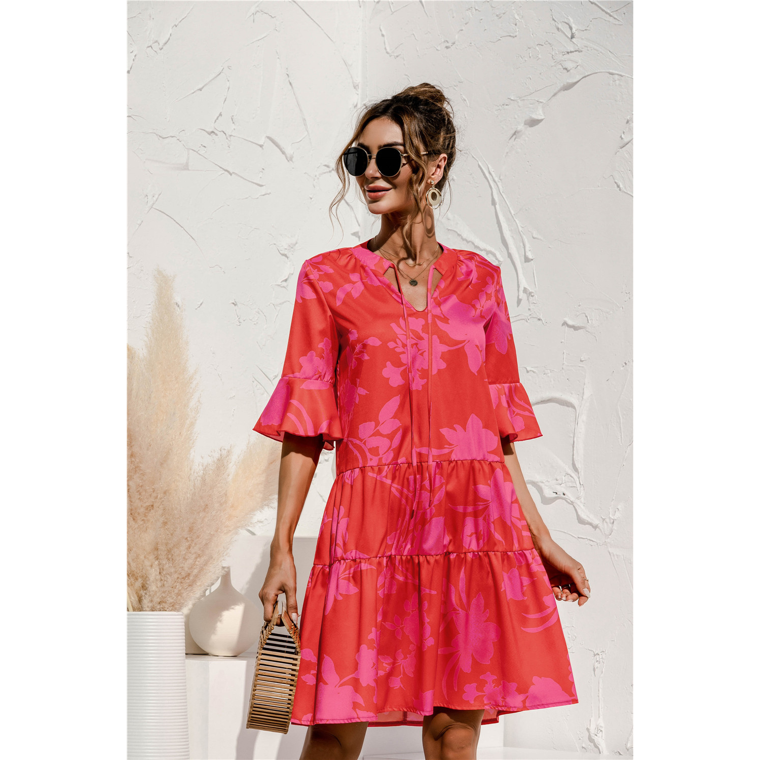 Freya | Damen Mini Kleid Mit Niedriger Taille Und Kurzarm