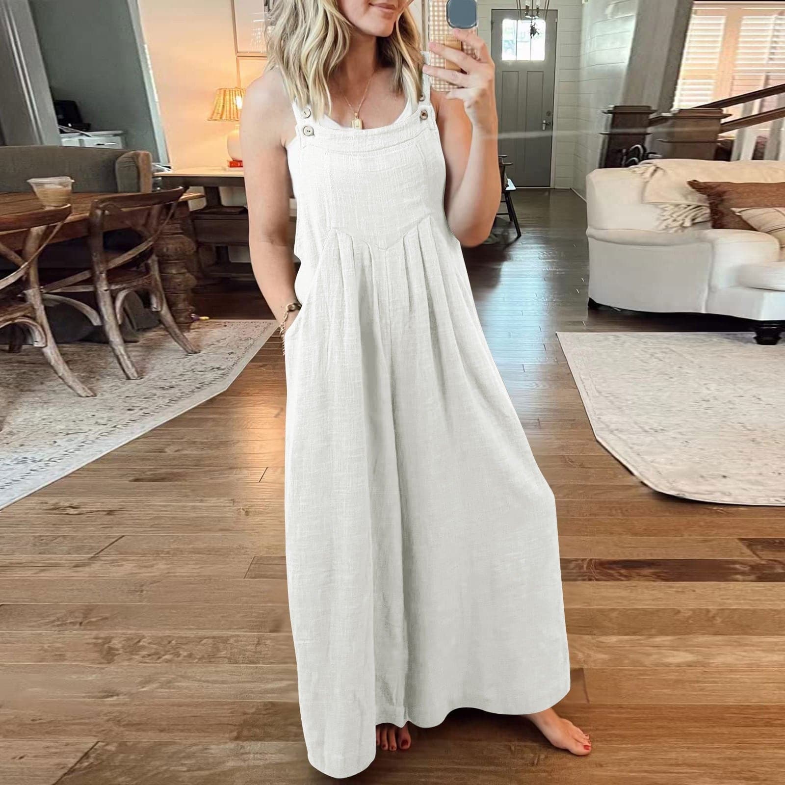 Valeria | Damen Jumpsuit Mit Weitem Bein Und Verstellbaren Trägerknöpfen