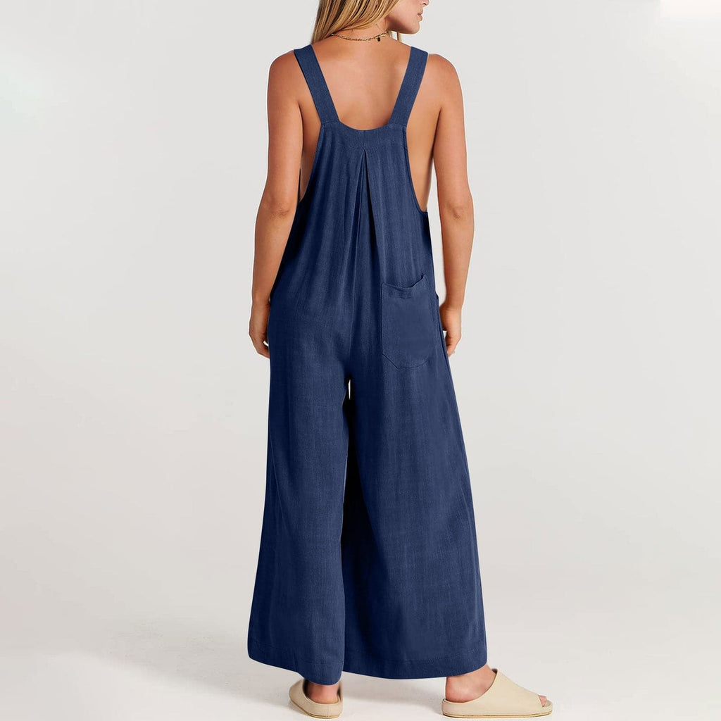 Valeria | Damen Jumpsuit Mit Weitem Bein Und Verstellbaren Trägerknöpfen