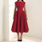 Miriam | Damen Midikleid Mit Rundhalsausschnitt Und Ausgestelltem Rock