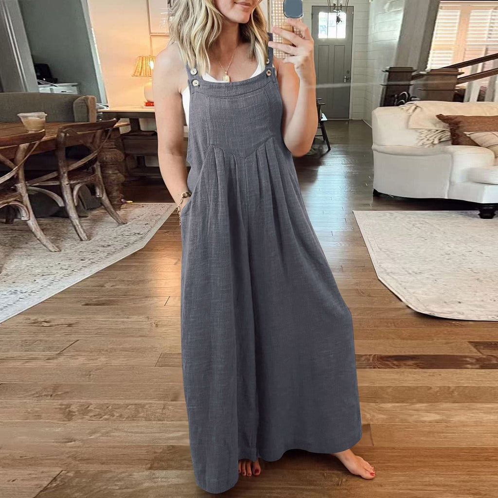 Valeria | Damen Jumpsuit Mit Weitem Bein Und Verstellbaren Trägerknöpfen