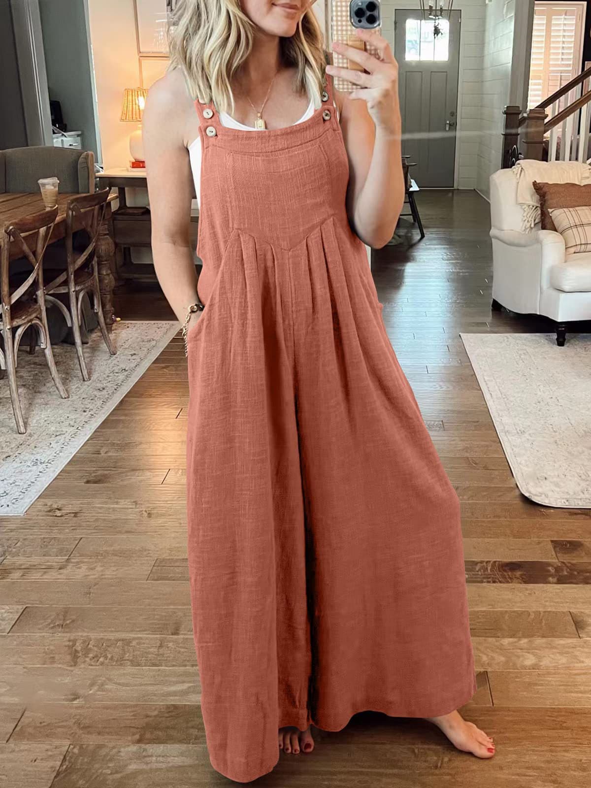 Valeria | Damen Jumpsuit Mit Weitem Bein Und Verstellbaren Trägerknöpfen