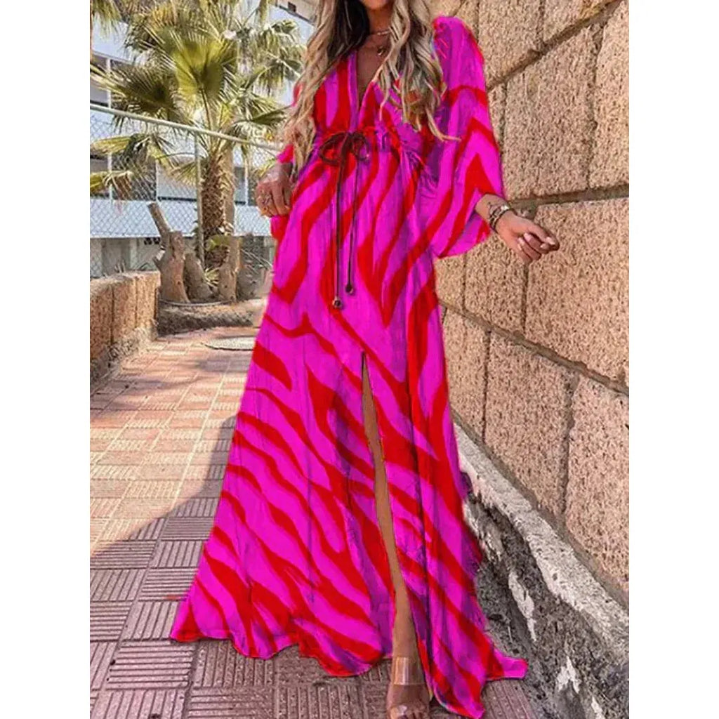Zoe | Damen Maxi Kleid Mit Grafikprint Und V-Ausschnitt