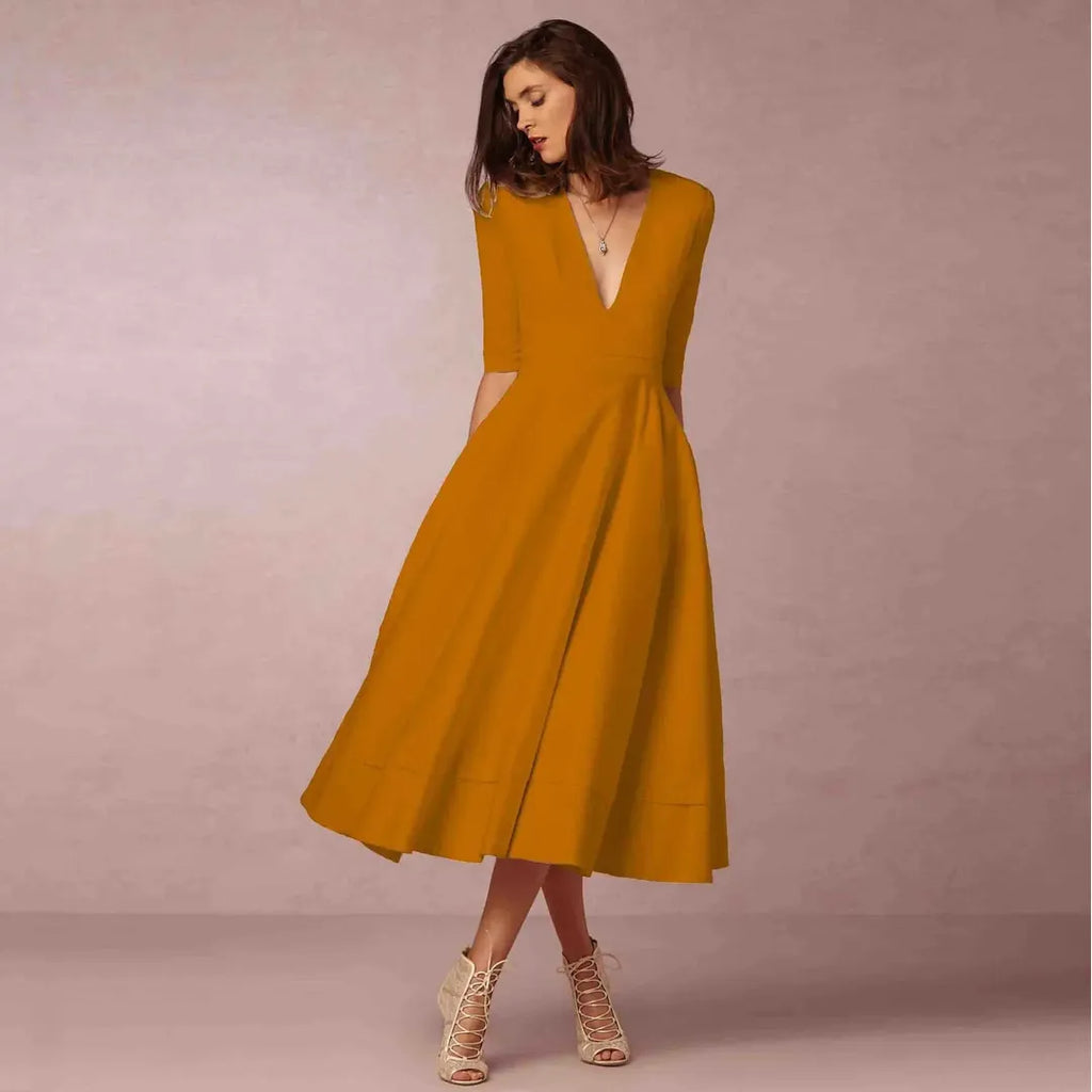 Naomi | Fließendes Midikleid für Damen mit V-Ausschnitt