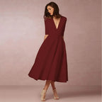 Naomi | Fließendes Midikleid für Damen mit V-Ausschnitt