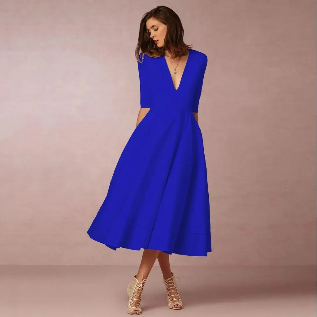 Naomi | Fließendes Midikleid für Damen mit V-Ausschnitt