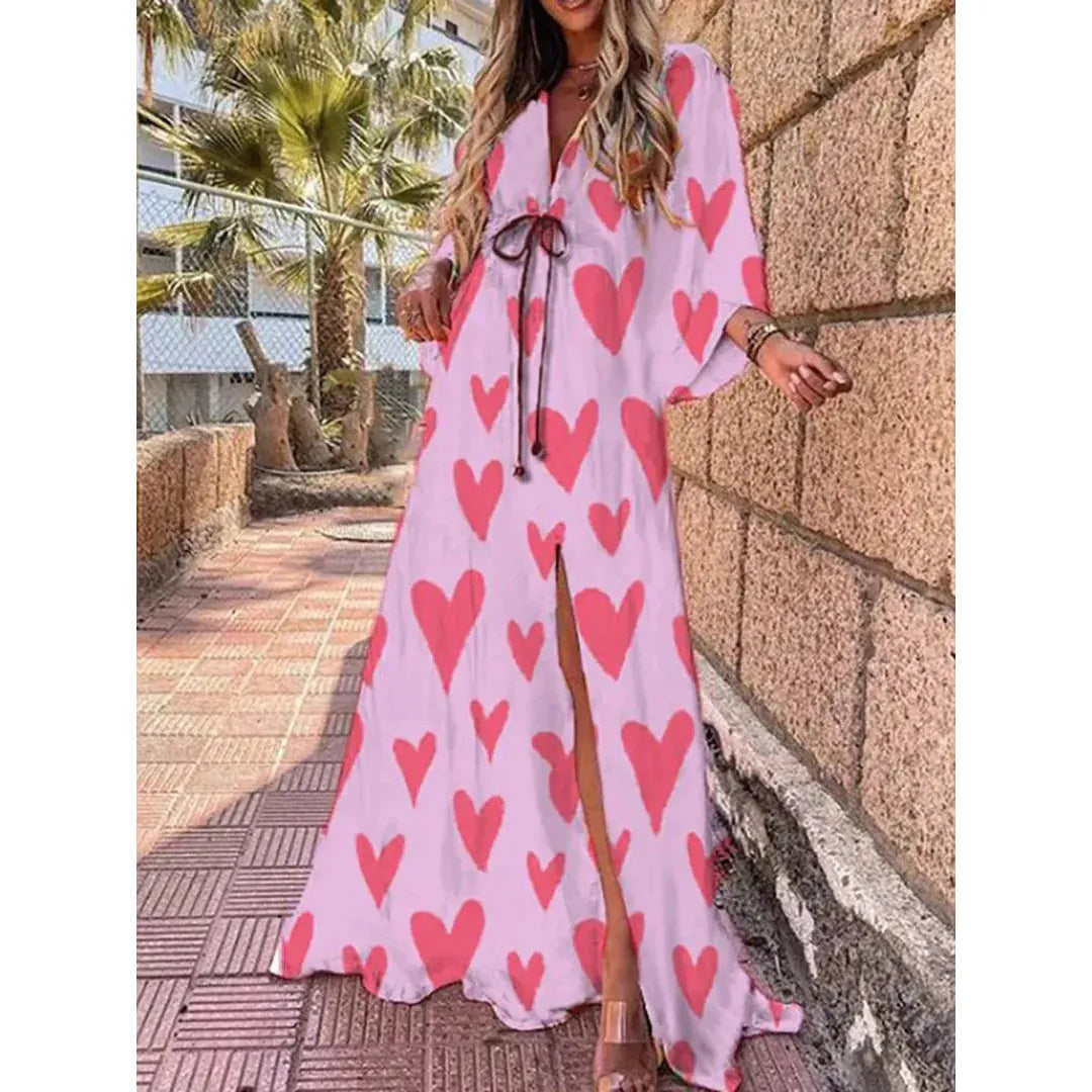 Zoe | Damen Maxi Kleid Mit Grafikprint Und V-Ausschnitt