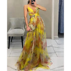 Isabelle | Blumenprint Maxi Kleid Mit V-Ausschnitt Und Spaghettiträgern