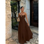 Elena | Damen Plissiertes Maxi Kleid Mit Spaghettiträgern