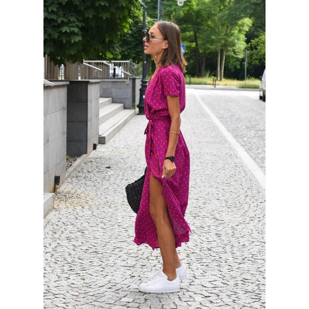 Penelope | Damen Midi Kleid Mit Blumenprint Und Bindegürtel