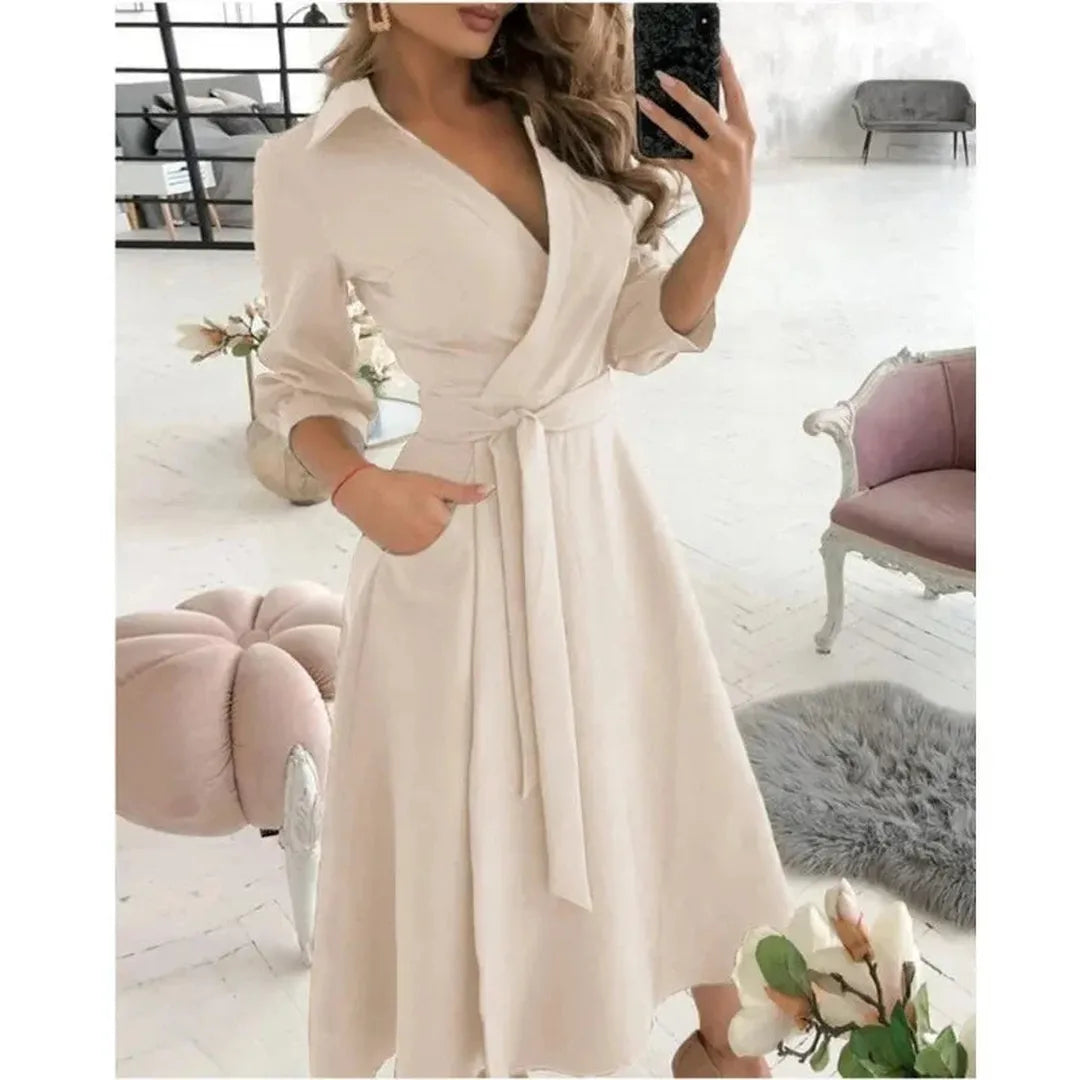 Georgia | Langarm Wickelkleid Mit Kragen Und Bindegürtel